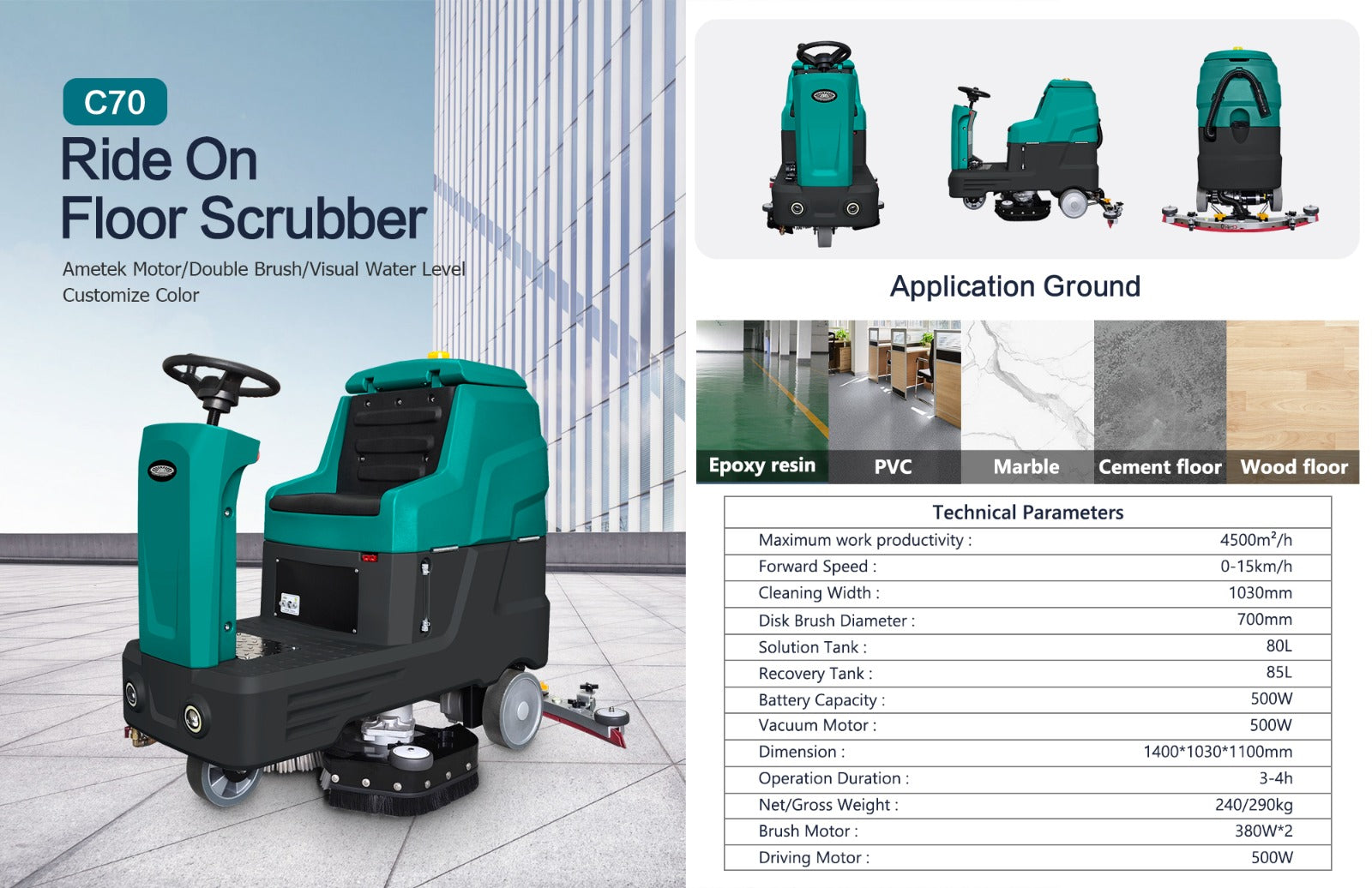 V70 40" Ride-On Floor Scrubber